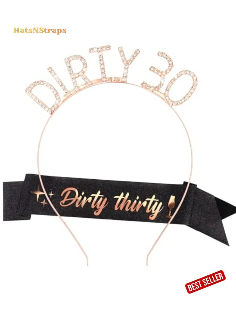 Rhinestone 30th Birthday Headband & Glitter Sash Kit for Women